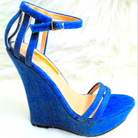 (NEW)! Cute! Blue Denim Wedge Heel! :-) - Picture 4 of 12